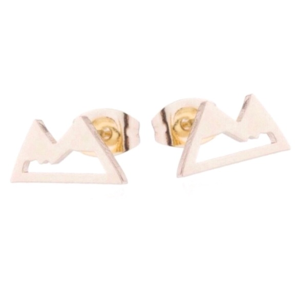 “Mountainscape” Mountain Icecap Peak Hike Climb Mini Tiny Yellow Gold Steel Stud - Picture 6 of 7